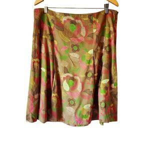 A|Line Brown Floral Midi Skirt Sz‎ 16 | Office to Weekend | Soft Flirty Feminine
